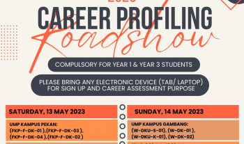 Taklimat Career Profiling Roadshow oleh pihak UMP Career Center (UMPCC), Universiti Malaysia Pahang